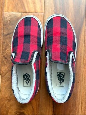 Vans Kids Slip-On Sneakers in Red and Black Plaid